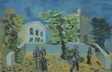 Paysage animé by Lucien Coutaud, Gouache sur carton Signée en bas à gauche H_31 cm L_48,5 cm (à vue), sold Mar 2025