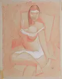 Nu Rose by André Dulaurens, Crayon sur papier Signé et bas à droite et cachet au dos H_16 cm L_11,5 cm Provenance : -, sold Mar 2025