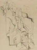 Personnages cubistes by Walther Wahlstedt, Crayon sur papier Circa, sold Mar 2025