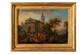 Pèlerins et paysans arrivant à l'église by Jean-Baptiste Lallemand. Jean-Baptiste Lallemand, Panneau, sold Mar 2025