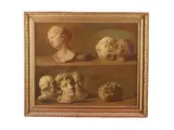 Différentes têtes en plâtre et terre cuite posées sur un entablement by Thomas Germain Duvivier. Thomas Germain Duvivier, Toile, sold Mar 2025