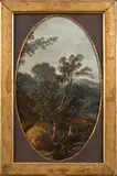 Paysage aux grands arbres by Jean-Baptiste Pillement, Toile marouflée sur carton (fragment), sold Dec 2025