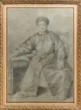 Portrait de dignitaire chinois by Étienne Jeaurat, Crayon sur papier bleuté, sold Dec 2025