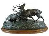 Le combat de cerfs by Clovis-Edmond Masson, Epreuve en bronze a patine verte nuancée, sold Dec 2025