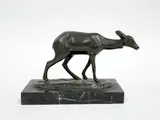 La biche by Irénée Rochard, Bronze à patine vert-brune sur socle en marbre noir veiné Signé sur la terrasse, sold Aug 2026