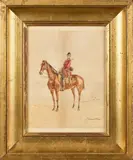 Portrait de cavalier, Chasse à courre by Emile Normand Saint-Marcel, Aquarelle signée en bas à droite, sold Jun 2025