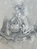 Caricature d’une femme, c.1857 by Claude Monet, Crayon noir et rehauts de craie blanche sur papier gris, sold Jun 2025