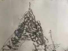 Maison 1985 by Michel Potage, Crayon et acrylique sur papier, sold Sep 2024