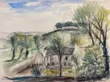 Le Moulin de Bernard by Jean Frélaut, Pierre noire et aquarelle Double face (points de colle au revers) Signé en bas à droite, sold Apr 2024