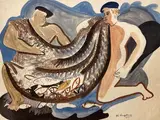 Pécheurs au filet by Géa Augsbourg, 1933, Gouache sur papier Signé daté, sold Apr 2024
