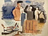Composition au pécheur by Géa Augsbourg, Gouache sur papier Non signée, sold Apr 2024