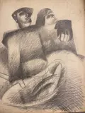 Suite de deux dessins Couple de pêcheurs ; le souper by Géa Augsbourg, Crayon et fusain sur papier, sold Apr 2024