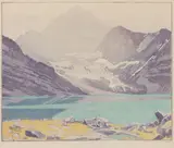 Lake MacArthur, Canadian Rockies by Walter J. Phillips, colour woodcut on paper, sold Jan 2026