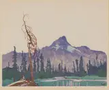 Mount Cathedral from Lake O'Hara, B.C. by Walter J. Phillips, colour woodcut on paper, sold Jan 2026