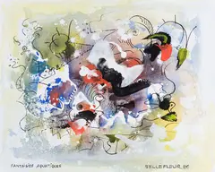 Fantaisies aquatiques by Léon Bellefleur, 1986, mixed media on paper, sold Jan 2026