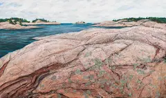 Fox Islands #2 by Ed Bartram, mixed media on canvas, sold Jan 2026