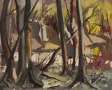Rocks & Trees by Henri Leopold Masson, 1952, oil on canvas, sold Jan 2026