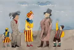 Untitled (Five Figures) by Maxwell Bennett Bates, 1976, watercolour and ink on paper, sold Jan 2026