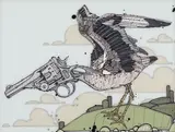 Pygmied Six Shooter Stork by Nicholas di Genova, 2005, ink and acrylic on mylar, sold Jan 2026