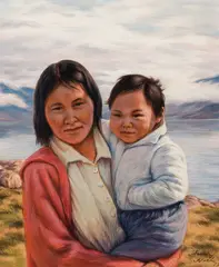 Mother with Boy in Pangurtung by Anna T Noeh, 1983, acrylic on board, sold Jan 2026