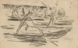 Gemüsemarkt in Delft by Max Liebermann, 1907, Kohle auf Papier, sold Jun 2024