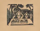 Akrobaten III by Max Pechstein, 1912, Farbholzschnitt auf gelblichem Papier, sold Mar 2024