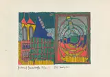 Haus und Spirale im Regen by Friedensreich Hundertwasser, 1963, Farbserigrafie auf Velin, sold Sep 2024