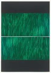 Green Structure by Frank Gerritz, 2009, Öl-Wachsstift auf bedrucktem Papier (2-teilig), im Original-Rahmen, sold Sep 2025