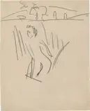 In's Wasser gehendes Mädchen by Ernst Ludwig Kirchner, 1909, Kreide auf Papier, sold Jan 2025