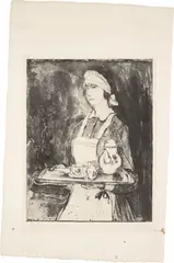 Mädchen mit Teetablett by Rolf Nesch, 1927, Kaltnadel und Aquatinta auf Zander-Velin, sold Jan 2026