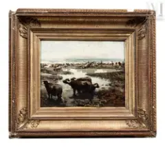 Buffles sur la plage en Italie by Giuseppe Palizzi, Huile sur panneau, sold Jul 2017