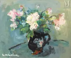 Bouquet de fleurs by Vasyl Khmeluk, Huile et gouache sur papier, sold Sep 2016