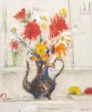 Bouquet dans une cafetière d'étain by Issac Dobrinsky, Huile sur carton, sold Sep 2016