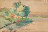 Au bord du fleuve by Jean Miscelas Peske, Aquarelle sur papier, sold Sep 2016