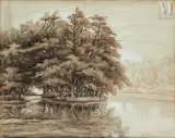 Les arbres au bord de l’eau by Jean Miscelas Peske, Encre et rehaut de gouache blanche sur papier, sold Sep 2016