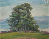 Jardin au Bureau International du travail, Genève by Jean Miscelas Peske, Huile sur toile, sold Sep 2016