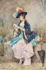 Le billet doux de l'élégante by Madeleine Lemaire, Aquarelle, sold Sep 2016