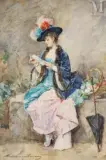 Le billet doux de l'élégante by Madeleine Lemaire, Aquarelle, sold Sep 2016