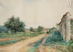 Le chemin à Marlotte by Auguste Allongé, Aquarelle, sold Sep 2016