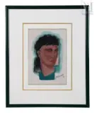 Portrait de femme au rouge à lèvres by Pierre Abadie-Landel, Aquarelle sur papier et crayon, sold Sep 2016