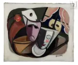 Nature morte aux masques by Pierre Abadie-Landel, Huile sur toile, sold Sep 2016