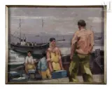 Le débarquement des sardines by Pierre Abadie-Landel, Huile sur toile, sold Sep 2016