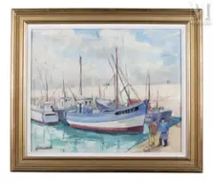 Bateaux à quai by Pierre Abadie-Landel, Huile sur carton, sold Sep 2016