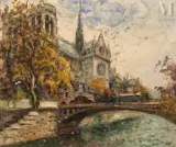 Notre-Dame de Paris by Merio Ameglio, Huile sur toile d'origine, sold Sep 2016
