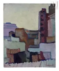 Construction by Félix Bellenot, Huile sur panneau, sold Sep 2016