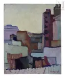 Construction by Félix Bellenot, Huile sur panneau, sold Sep 2016