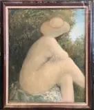 Nu au chapeau by Alex Berdal, Huile sur toile, sold Sep 2016