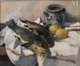 Nature morte aux poissons by Henri Bouvrie, Aquarelle sur papier, sold Sep 2016