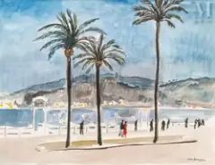 Promenade à Cannes la nuit by Yves Brayer, 1960, Aquarelle, sold Sep 2016