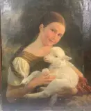 Jeune fille à la brebis by Sébastien Dulac, Huile sur toile, sold Sep 2011